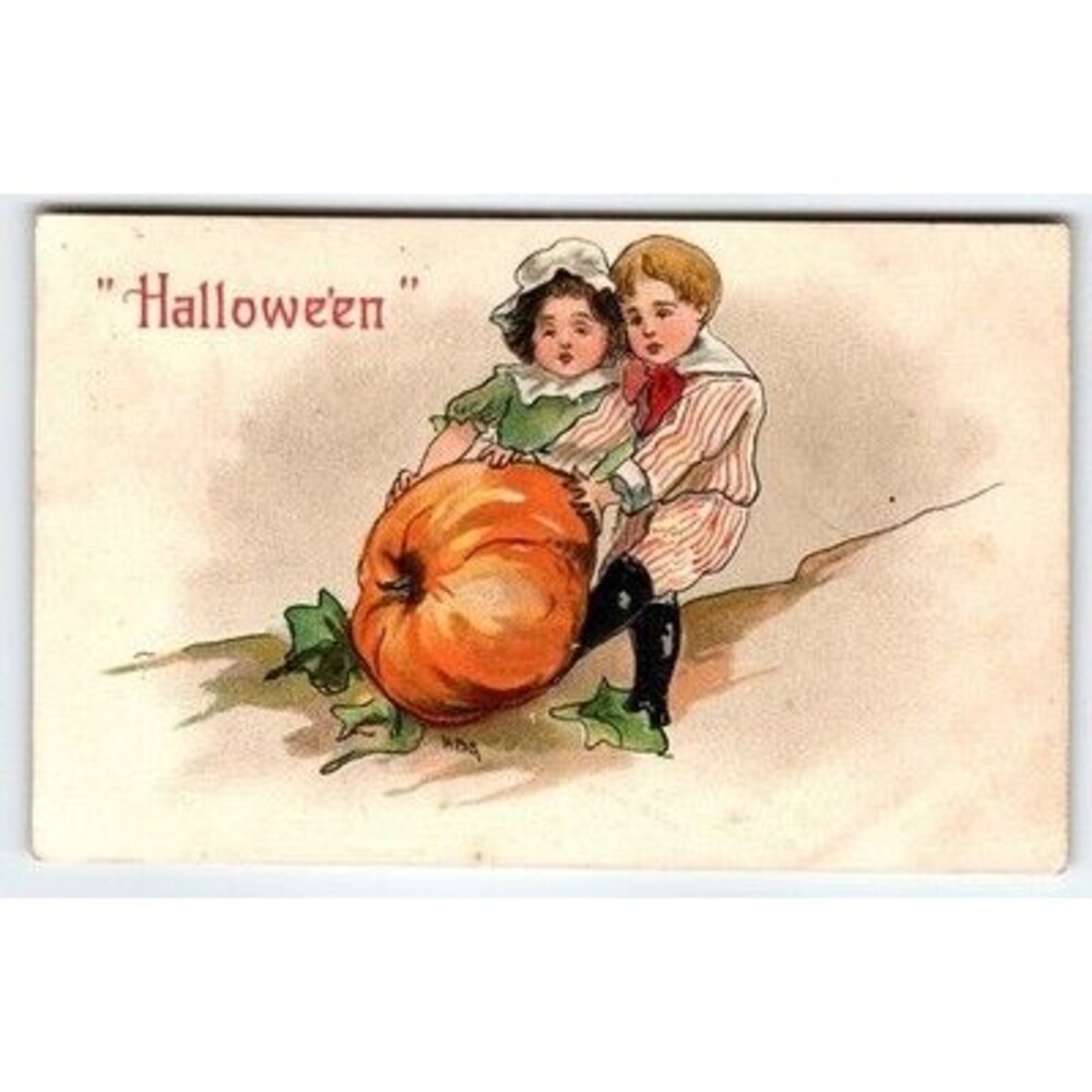 Vintage 1908 Halloween Postcard Kids with Giant Pumpkin HB Griggs HBG Antique